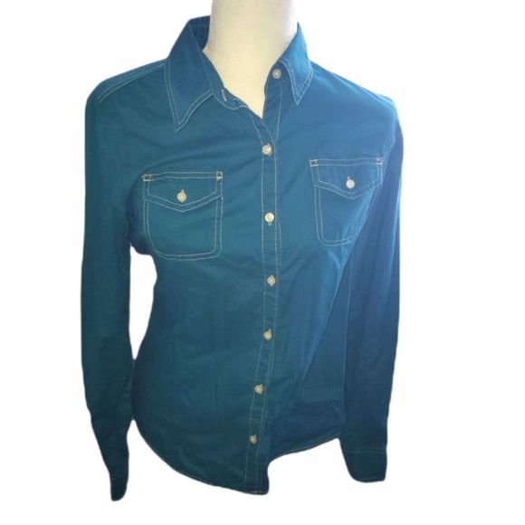 Tommy Hilfiger teal colered western button down woman's Medium - Picture 1 of 4